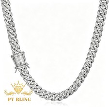 Men's 8mm White Gold Plated Stainless Steel Miami Cuban Link Chain CZ Necklace picture