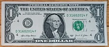 $1 Birthday / Anniversary Note • March 16, 2014 • Fancy Serial D31602014F picture