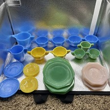 Mixed Lot Of 23 Akro Agate Glass Deco Tea Set Dishes picture