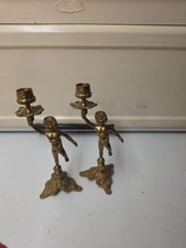 Vintage Ornate Brass Cherub Candlebras - Pair Of 2 Victorian  picture