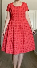 Red VTG 60s Groovy Short Sleeve Button Flower Cotton Dress 46 Large 12 14 picture