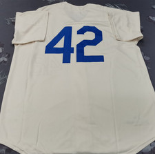 VINTAGE Jackie Robinson #42 Dodgers Throwback Cream Sewn Stitched Jersey. picture