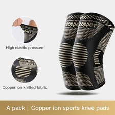 2x Copper Knee Sleeves Silver Compression Brace Support Sport Joint Injury Pain picture