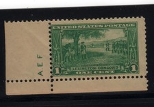 US 617 stamp with A.E.F. initials of Albert E. Fisener a siderographer in the de picture