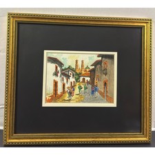 Original Watercolor Painting Hispanic Street Scene Framed 21x18 Latin Art picture