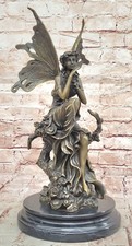 Signed Original Sexy Fairy with Wing Bronze Art Nouveau Sculpture Figurine Decor picture
