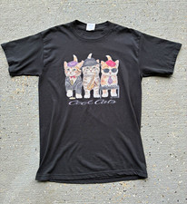 Vintage JERZEES Heavyweight Mens Black Cool Cats Graphic Tee Size M Regular picture