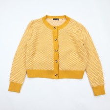 Emery Rose Cropped Cardigan Sweater Womens Medium Yellow Birdseye Retro picture