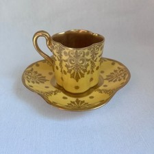 Coalport England - Raised Gold Yellow - Demitasse Cup and Saucer ANTIQUE picture