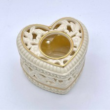 Vintage PartyLite 2002 Heart-Shaped Ivory w/ Gold Trim Tealight Candle Holder picture