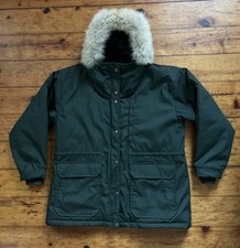 Vintage Woolrich Jacket Women’s Green Coat Wool Lined Made USA Coyote Fur Hood picture