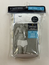 Stafford Briefs Mens Large White 6 Pack Dry+Cool Cotton Tagless Underwear picture