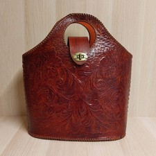 Vintage Tooled Leather Handbag Tote Floral 14