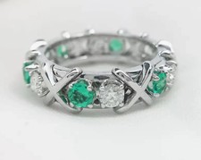 1.20Ct Round Cut Natural Emerald & Diamond 14K White Gold Wedding Ring Size 6,7 picture