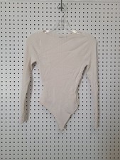 Abercrombie & Fitch Womens Ribbed Long-Sleeve Beige Bodysuit Size S picture