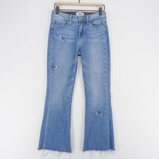 Paige Bell Canyon Jeans Womens 27 Blue Star Patch High Rise Flare Leg Crop picture