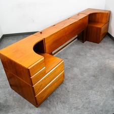 Mid Century Danish Modern Headboard Bed Frame Scova Teak nighstands Queen Mint picture
