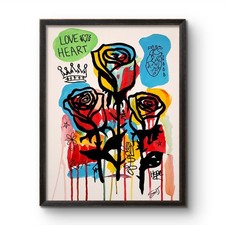 LOVE ANYWAY Roses ORIGINAL Art 12x16 Graffiti Folk Outsider Painting Canvas picture