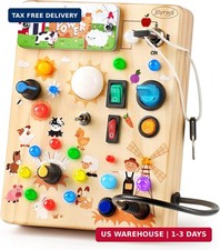 Joyreal Wooden Busy Board with LED Light, Montessori Toddler Toys, Wooden Sensor picture