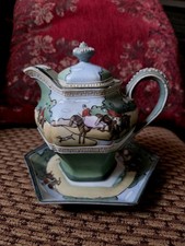 Antique Nippon Moriage Hand Painted Porcelain Fox Hunt Small Pitcher or Creamer picture