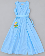 Vintage 60s 70s Serbin Muriel Ryan Blue Wrap Apron Dress Embroidered Pocket picture