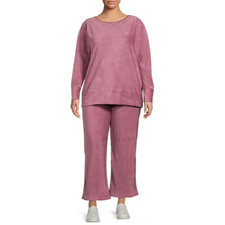 Terra & Sky Women's Plus Size WideLeg Cozy Velour Set 2-Piece Set Elegant Mauve picture