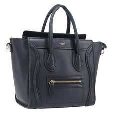 CELINE Luggage Mini Shopper Hand Bag Leather Black Gold Auth 205325 picture