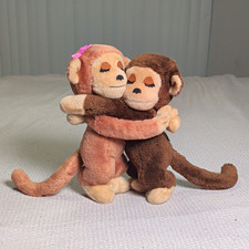 Dakin 1979 Vintage Hugging Monkey Plush Pair Brown & Pink Small 6-14 in picture