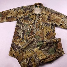Vtg Cabelas Hunting Shirt Pants Set Mens M Tall Camo Leaf Woodland Outdoor USA picture