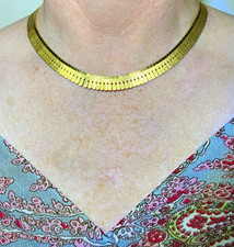 Vintage Italian 18 KT Yellow Gold Cleopatra Collar Necklace 17.5”, 47.82 grams. picture