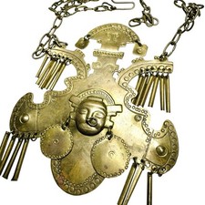 Brass Replica Pre Columbian Calima Yotoco Headdress Face Mask Pendant Necklace picture