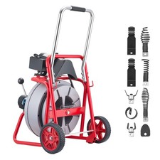 Uimoso Drain Cleaning Machine 100FT x 1/2Inch with Auto Feed, Wheels & 8 Cutters picture