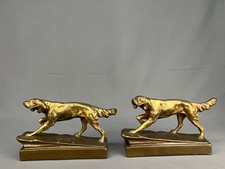 Pair  Antique Armor Bronze English Setter Hunting Dog 8 1/4