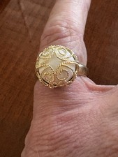 Vintage 14K Yellow Gold Filigree Dome Style Pearl Like Cabochon Ring Sz 9.5 4.8G picture