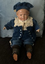 17” Antique Two Faced Composition Doll Crying Smiling picture