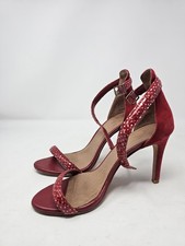 Joie Roxie Red Suede Snake Embossed Strappy Stiletto Sandals Heels Women's 8.5 picture