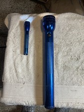 Lot of 2 BLUE Mag-Lites-15” 4D Cell & 6” 2AA Cell W/Upgraded Led Bulb - TESTED picture