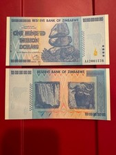 2 X Authentic Zimbabwe 100 Trillion Dollars, CIRCULATED Currency, AA/2008, P-91 picture