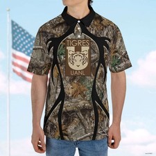 LIGAMX Tigres U.A.N.L Vintage Hunting Camo Printed Polo Mexican Soccer Apparel picture