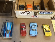 Vintage 1960s 1980s Slot Car Custom Box With Cool Stickers with 7 Cars  picture