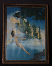 Antique MAXFIELD PARRISH Art Deco Chromolithograph Print DINKY BIRD Framed picture