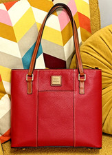 Dooney & Bourke Red Pebble Leather Small Lexington Tote Handbag Purse Excellent picture