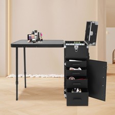 Rolling Makeup Train Case with Foldable Table, Mirror & 4 Drawers picture