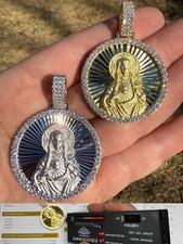 MOISSANITE Virgin Mary Round Medallion Pendant Real 925 Silver / Gold Necklace picture