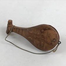 Japanese Clay Bell Dorei Tsuchi-Suzu Biwa Lute Vtg Kanji Brown Amulet DR481 picture