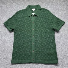 J.Crew Diamond Cable Knit Sweater Polo Shirt Mens L Green Short Sleeve NEW picture