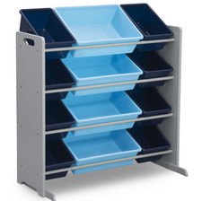 Delta Children 12 Bin Kids Toy Storage Organizer Greenguard Gold Gray Blue picture