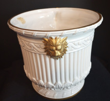 Vintage Italian White Porcelain Lion Cachepot Planter H&S Pogue Co Mid Century picture