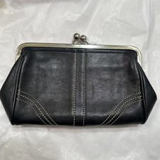 Coach Signature Black Leather Kisslock Wallet Purse Bag - Pls Read - Defect picture