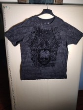 Vintage Affliction Y2K RARE Skull Black Tshirt 3XL ALL OVER PRINT w/FELT MAIN Ft picture